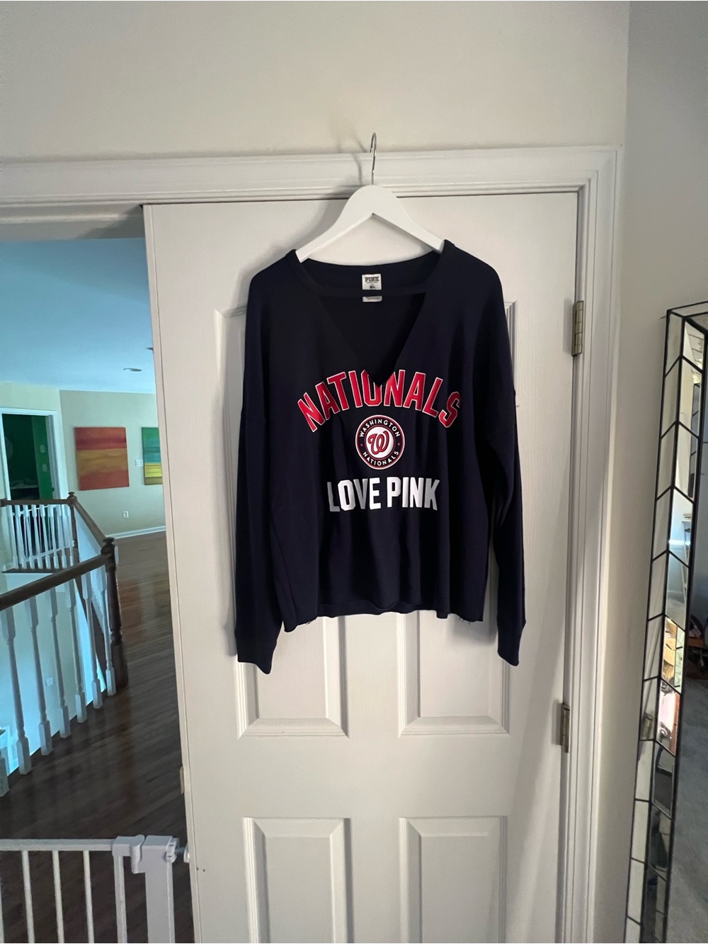 PINK Victoria's Secret Navy Nationals Pullover with Red & White Graphic